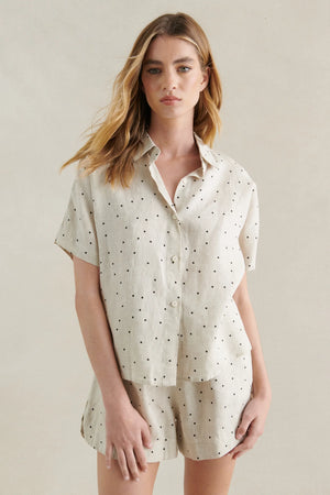 Polka Dot Linen Button Up Top