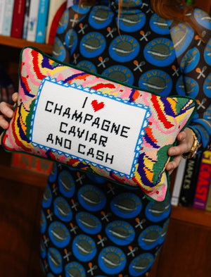 Furbish Needlepoint Caviar and Cash Pillow