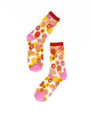 Smily Face Floral Ankle Sock