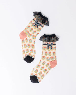 Ruffle Floral Sheer Crew Sock