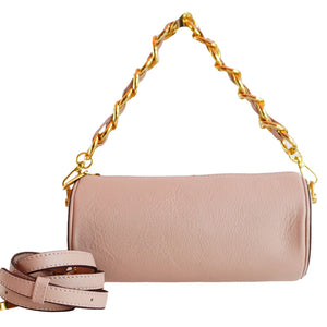 Blush Pebble Leather Barrel Bag