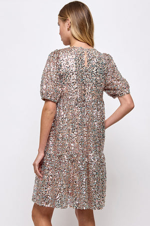 Sequined Tiered Babydoll Dress