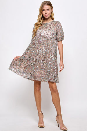 Sequined Tiered Babydoll Dress