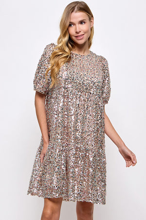 Sequined Tiered Babydoll Dress