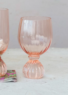 Pink Ribbed Base Wine Glass