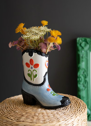 Ceramic Cowboy Boot Vase