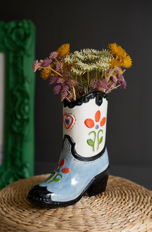 Ceramic Cowboy Boot Vase