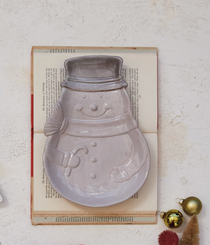 Stoneware Snowman Shaped Treat Plate