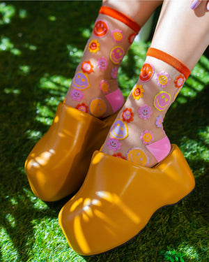 Smily Face Floral Ankle Sock