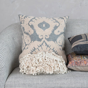 Damask Cotton Slub Tufted Pillow