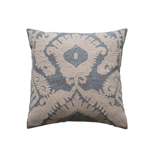 Damask Cotton Slub Tufted Pillow