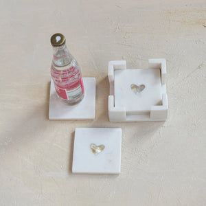 Marble Heart Coaster Set