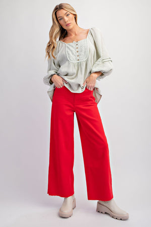 Cherry Wide Leg Cropped Chinos