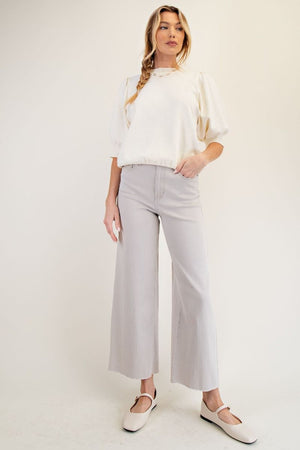 Ecru Wide Leg Cropped Chinos