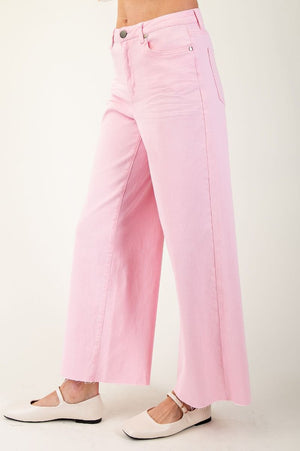 Pink Wide Leg Cropped Chinos