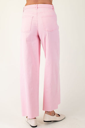 Pink Wide Leg Cropped Chinos