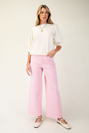 Pink Wide Leg Cropped Chinos