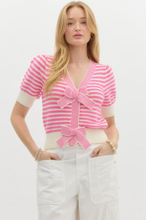 Bonnie Striped Bow Crop Sweater