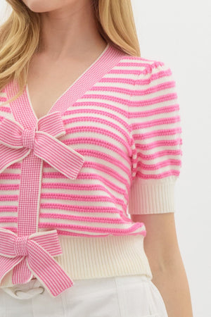 Bonnie Striped Bow Crop Sweater