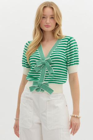 Bonnie Striped Bow Crop Sweater