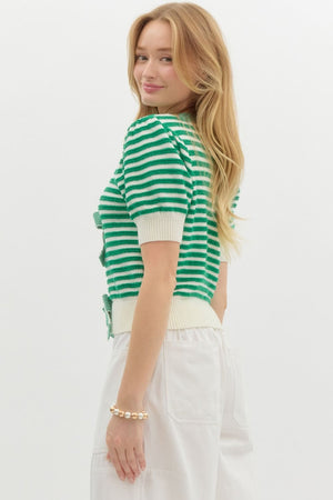 Bonnie Striped Bow Crop Sweater