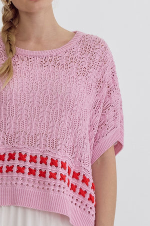 xoxo Oversized Crocheted Sweater