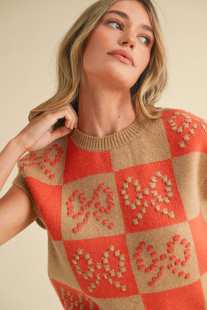 Ribbon Bow Checker Sweater