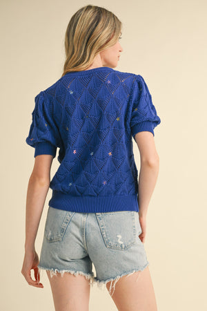 Royal Pointelle Flower Sweater