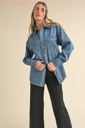 Darling Bow & Denim Button Up Shirt