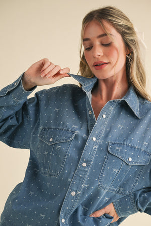 Darling Bow & Denim Button Up Shirt