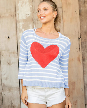 Wooden Ships Amelie Stripe Heart Cotton Sweater