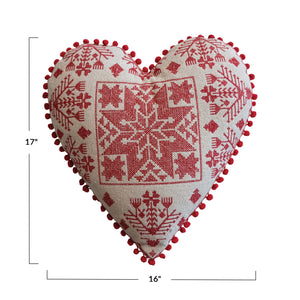 Embroidered Heart Red Snowflake Pillow